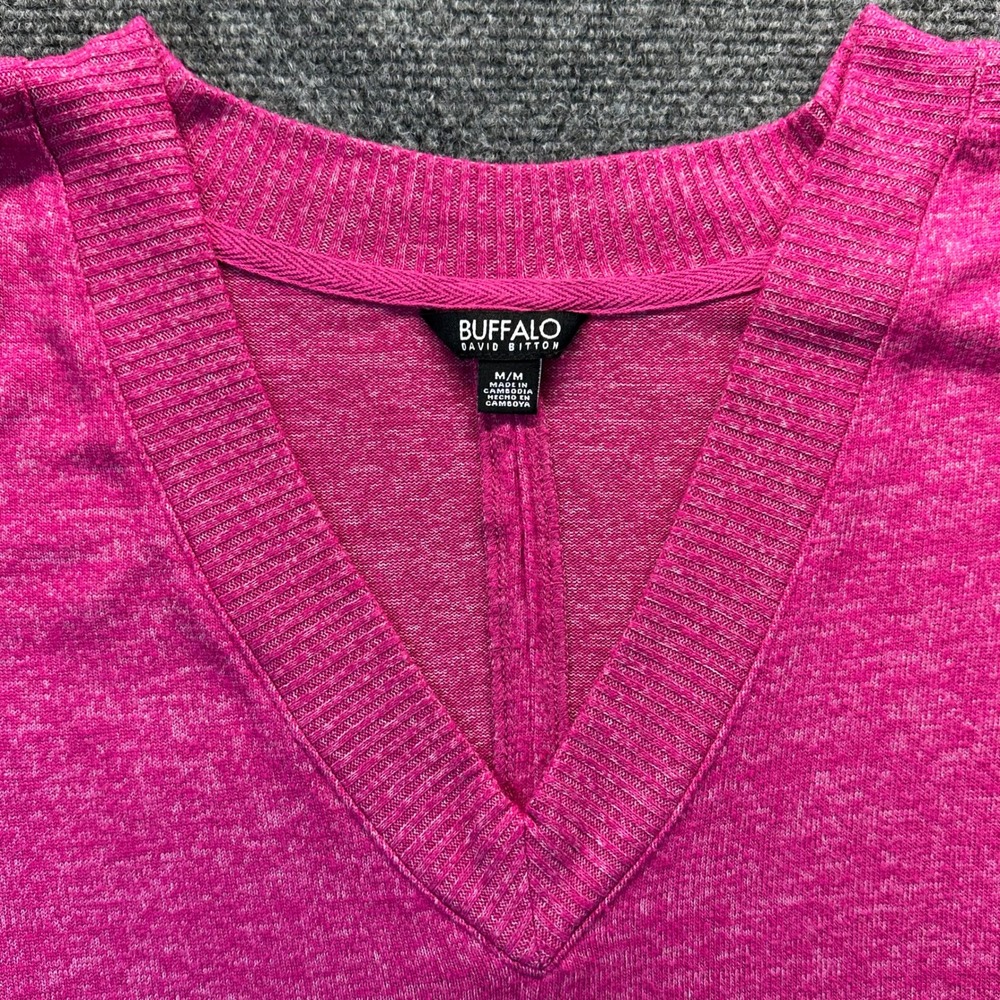 Buffalo David Bitton Raspberry‎ Pink Marl V-Neck Sweater M Long Sleeve Ribbed